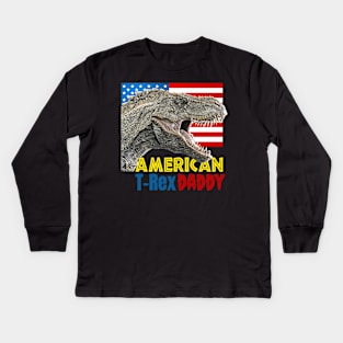 4th of July American T-Rex Dinosaur Daddy Kids Long Sleeve T-Shirt